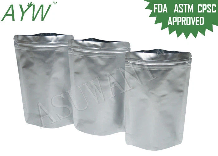 Stříbrné čisté hliníkové pytle mylar fólie 50x PET / PE s reklosatelným zámkem na zip